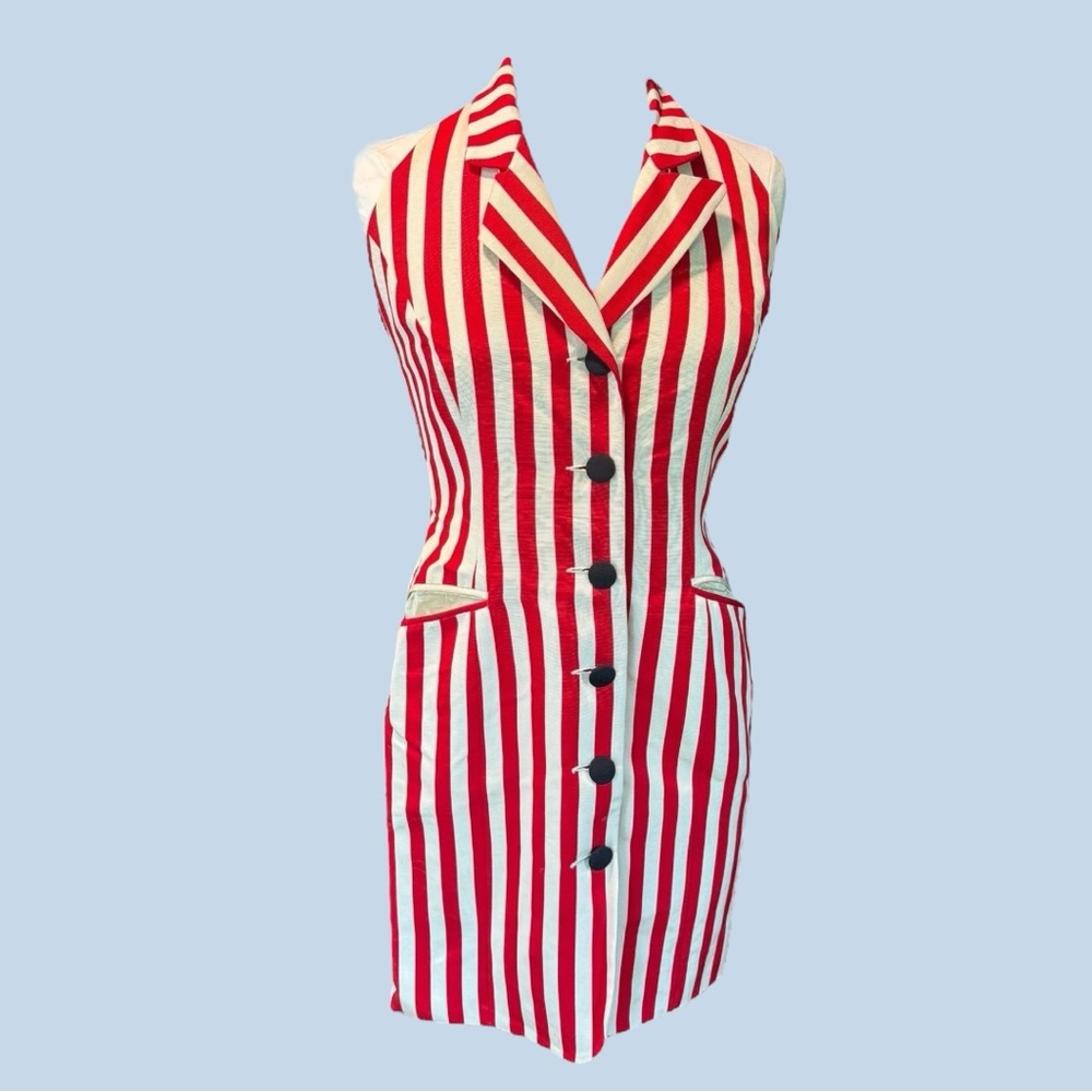 Y2K “Cheap and Chic” by Moschino Red and White Halter Mini Dress